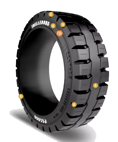 16x6x10-1/2 Forklift Tires 16x6x10-1/2 Traction Black Multipurpose Trelleborg PS1000 Press On GS MP