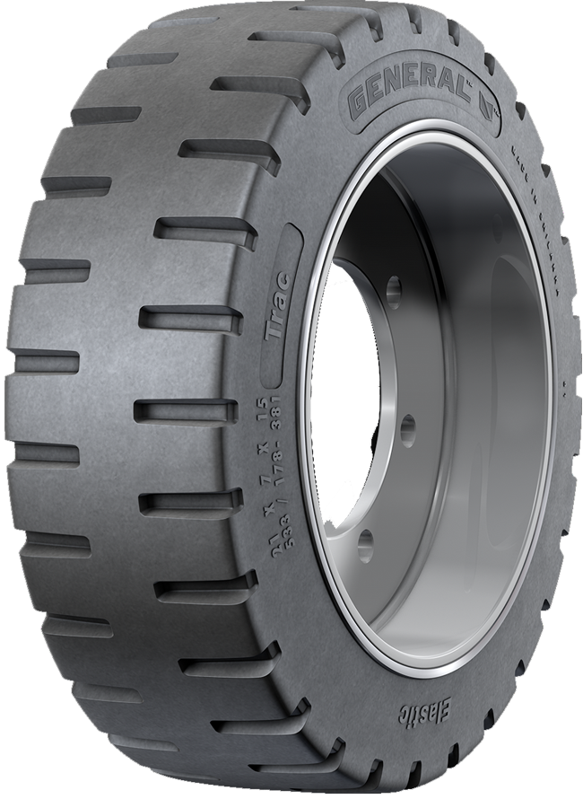 16x6x10-1/2 Forklift Tires 16x6x10-1/2 Traction Black General TRAC Solid Press-on (406/152-267)