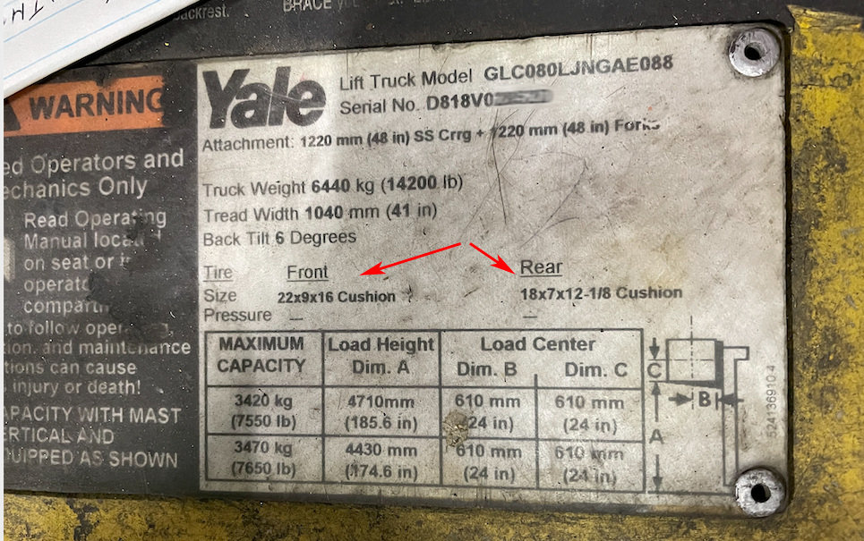 forklift data plate