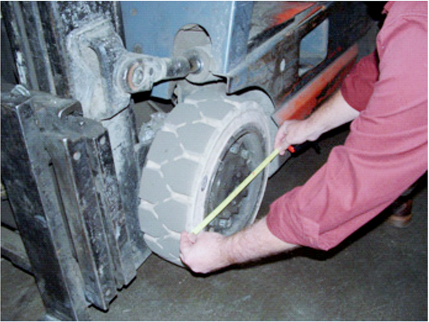 measuring a forklift tire